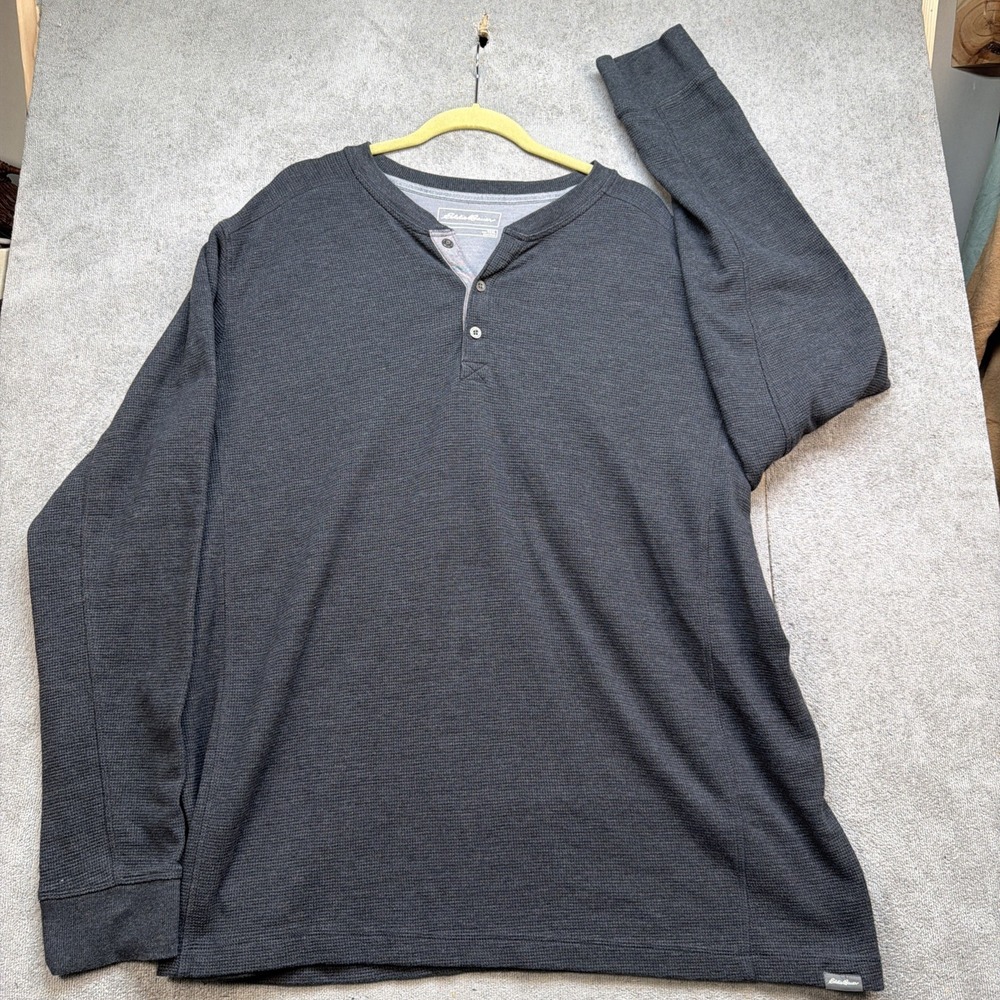 Eddie Bauer Henley Shirt Waffle Knit Thermal Gray Long Sleeve 2XLT